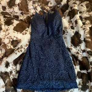 navy blue lace mini dress